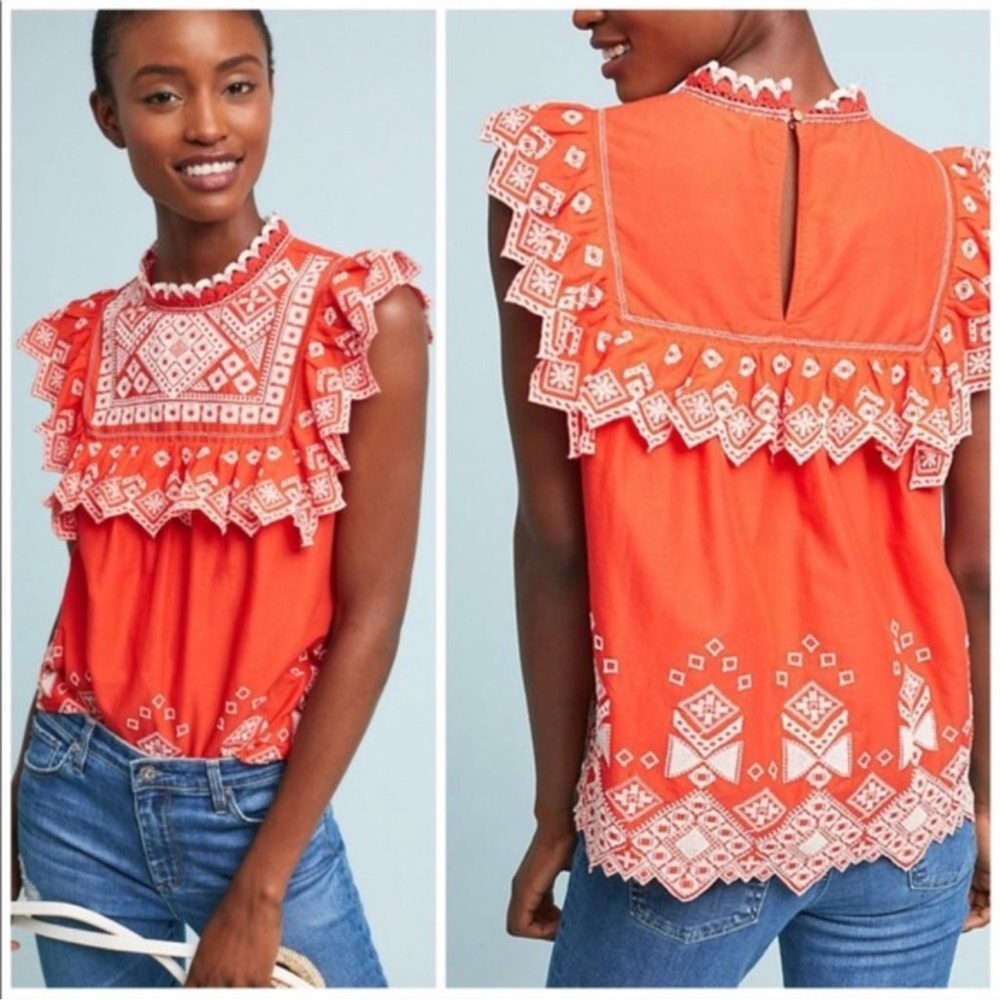Anthropologie Feather Bone ‘Briar’ Embroidered Eyelet Lace Sleeveless Blouse